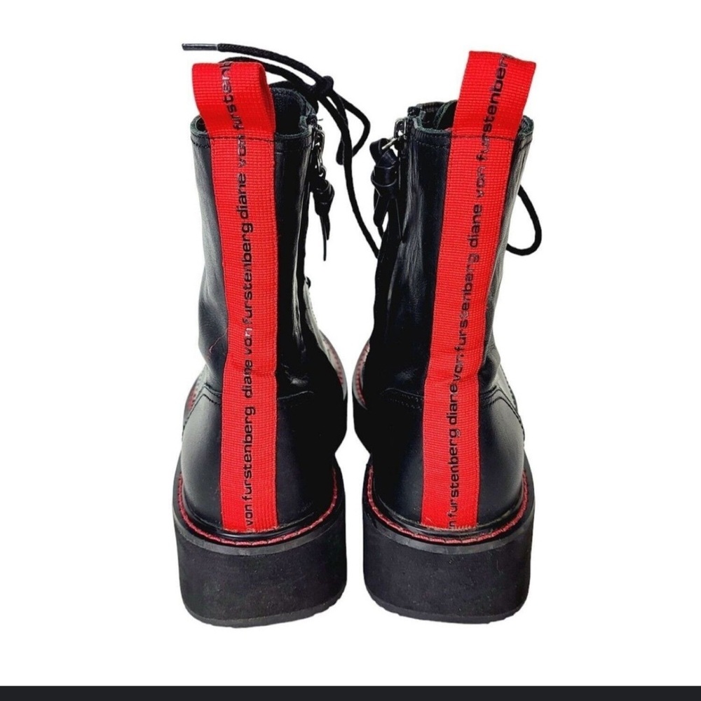 Diane Von Furstenberg Black Boots with Red Straps